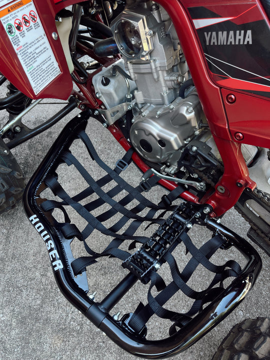 JY PERFORMANCE Nerf Bars Pro Pegs For Yamaha Raptor 700 - Black Steel With Blue Nets, Heel Guards